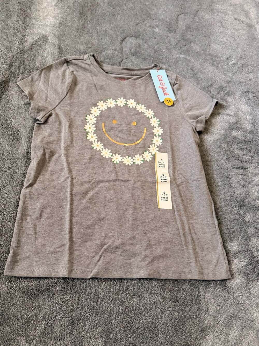 Cat & Jack Girls Daisy Smiley Face Graphic Short Sleeve T-Shirt NWT